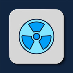 Filled outline Radioactive icon isolated on blue background. Radioactive toxic symbol. Radiation Hazard sign. Vector
