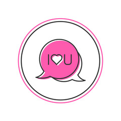 Filled outline Speech bubble with text I love you icon isolated on white background. Valentines day. Vector