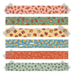 Collection of Decorative Washi Tape Strips with Various Patterns
