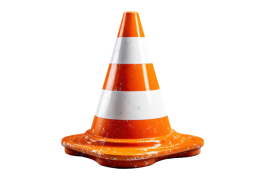 A Vibrant Orange Traffic Cone with Distinctive White Stripes Against a Black Background, Symbolizing Safety and Road Management on transparent background