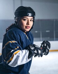 Woman hockey player portrait