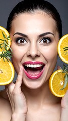 Woman with citrus fruit