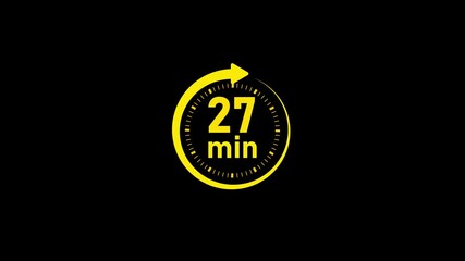 showing the text " 27 min" inside a bold black circular timer on a blue background, representing a 27-minute countdown or duration concept.