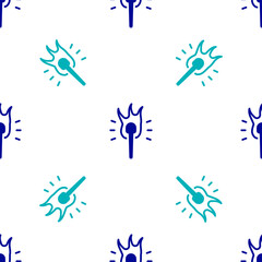 Blue Torch flame icon isolated seamless pattern on white background. Symbol fire hot, flame power, flaming and heat. Vector