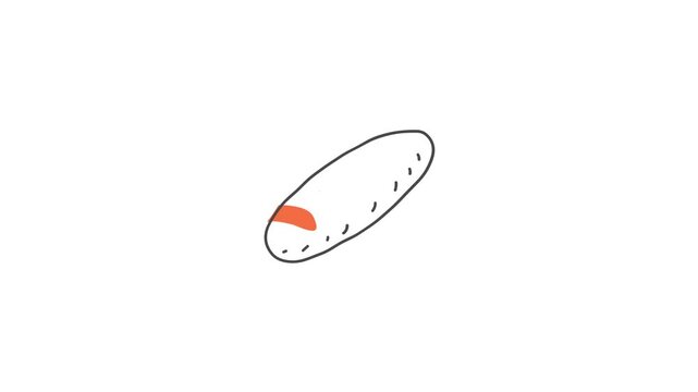 Animated baguette or bread icon in a simple hand-drawn doodle style. Seamless loop video with a green screen for chroma keying