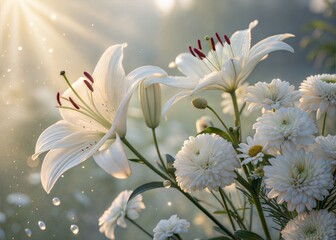 white flowers on a blue background AI Generated