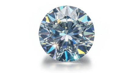 Sparkling oval cut diamond with brilliant facets reflecting light on a white background