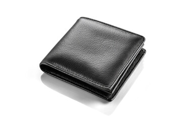 Classic Black Leather Bifold Wallet Isolated on White Background