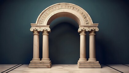 classic ancient greek stone arch with two columns and detailed capitals on marble base generative ai