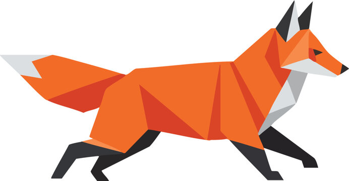 Low polygon orange fox running isolated on white background