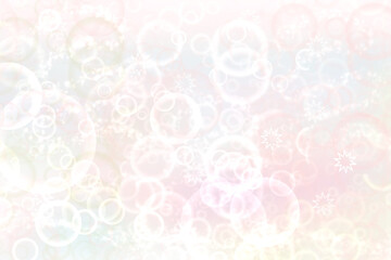 Abstract blurred festive delicate winter christmas or Happy New Year background with shiny light yellow pink and white bokeh lighted stars. Space. Card concept.