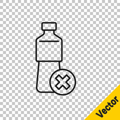 Black line No water bottle icon isolated on transparent background. No plastic bottle. Water bottle ban sign. Vector