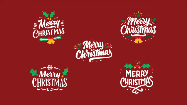 Collection of five different merry christmas typographic designs