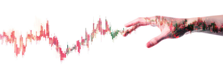 Hand Reaching Toward Stock Market Candlestick Chart
