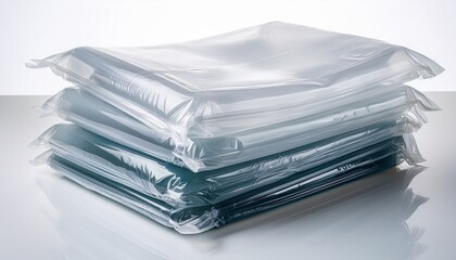 a stack of transparent plastic bags ready for use on a clear or white background