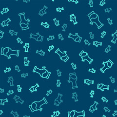 Green line Glass bong for smoking marijuana or cannabis icon isolated seamless pattern on blue background. Vector