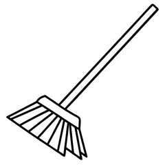 Minimalist a simple line drawing of a broom with a long handle and bristles for sweeping floors and surfaces clean vector