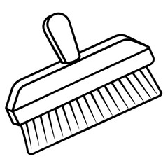 Minimalist illustration of a rectangular hand brush with short handle and bristles in black outline style design vector