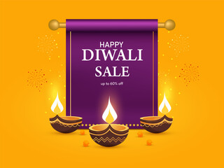 Happy Diwali Indian festival of lights banner, poster or social media post design Vector Illustration.