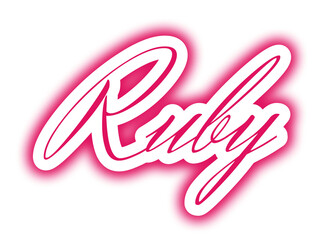 Ruby Word in Bold Cursive Typography with Pink Glow Outline for Jewelry Branding, Feminine Marketing, Digital Art Assets, and Elegant Commercial Design Concepts