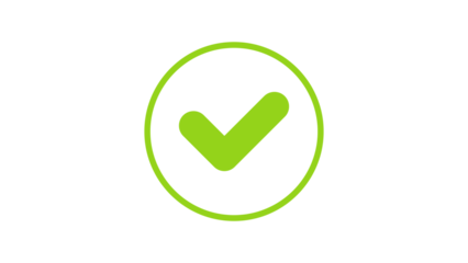 Green tick icon with circle outline, check mark approve success vector