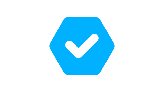 Blue check mark filled tick icon, approve correct success symbol vector