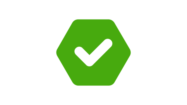 Solid green tick icon, check mark approve correct success vector symbol