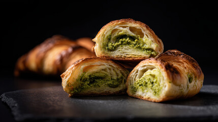 Delicious matcha croissants showcase unique concept of blending traditional pastry with vibrant matcha flavor