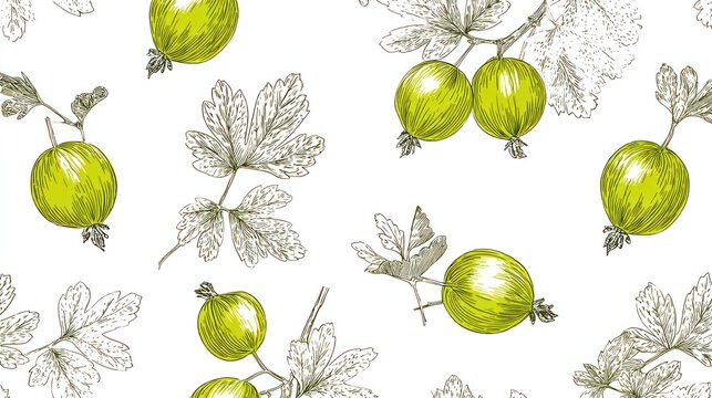 Green gooseberry pattern on white