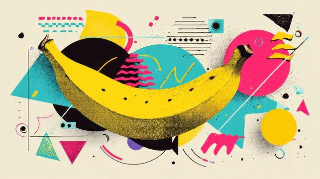 Banana in a vibrant, geometric, pop art style