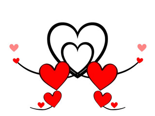 This Stunning New Transparent Background Vector Silhouette Offers a Modern Interpretation of Love, Using Stylish Black Lines to Outline Vibrant Red Hearts.