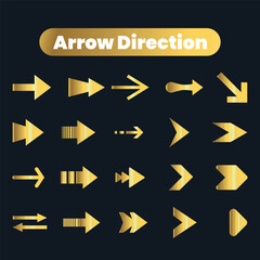Flat vector arrow golden icons collection