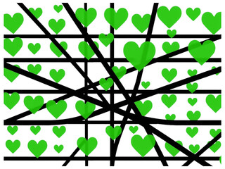 Modern New Vector Silhouette Pattern Featuring Stylish Black Lined and Green Hearts, Designed with a Transparent Background for Seamless Integration.