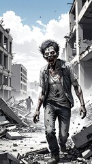 Zombie in ruined city
