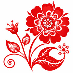 Vibrant red floral design with swirls and leaves