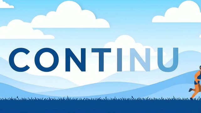 Vector illustration of a runner persevering through a scenic blue landscape, embodying continuous movement and athletic endurance