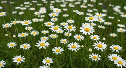 Fototapeta premium Close-up view of numerous white daisies in a grassy field