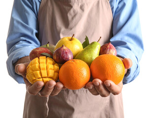 Farmer Holding Freshly Picked Fruits – Organic Harvest in Hands on White Background