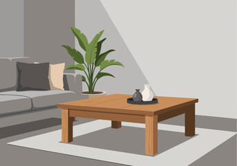 Elegant and minimalist living room interior design with modern furniture and a houseplant