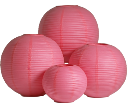 Vibrant Pink Paper Lanterns in Various Sizes Ideal for Decorations and Celebrations, Adding a Touch of Elegance and Festivity to Any Event. on transparent background