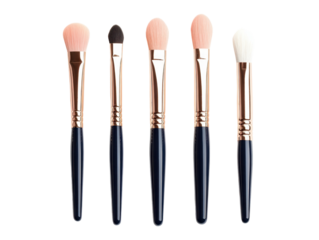 A Variety of Professional Makeup Brushes Featuring Different Shapes and Sizes on transparent background to Enhance Your Beauty Routine