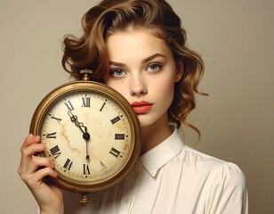 Woman with vintage clock