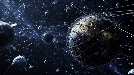 Earth surrounded by a network of satellites illustrating modern space technology and communication systems