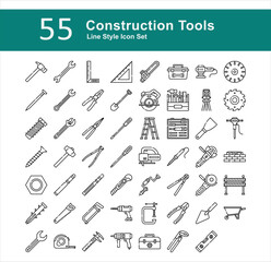 Construction tools vector line icon set