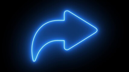 Glowing blue neon arrow icon pointing right on a black background, symbolizing sharing, forwarding, and direction. A futuristic minimalist symbol for digital media - Powered by Adobe