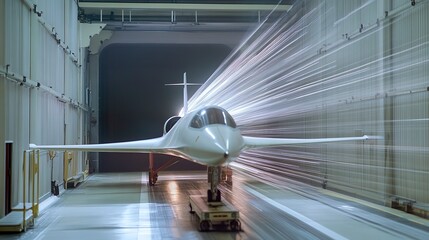Wind tunnel testing shows airflow patterns for aircraft design and development