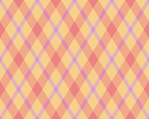 Argyle pattern of geometric rhombus. Harlequin check wallpaper design. Classic diamond shaped textile material for web background, print fabric clothing, sweater, wrapping paper, gift card, invitation