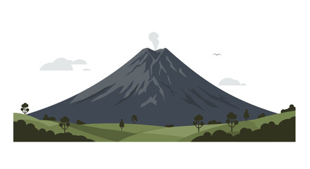 Fototapeta premium Stylized Vector Illustration of a Dark Gray Volcanic Mountain with Smoke.