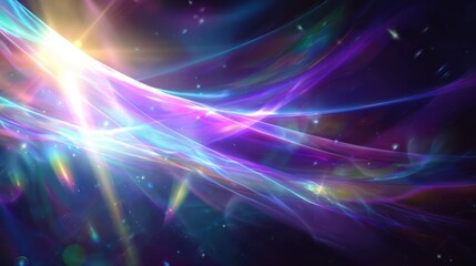 Fototapeta premium Mystical aura with overlapping rainbow light effects and bright lens flare, forming an abstract glowing backdrop
