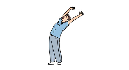 Obraz premium Illustration depicting a man stretching and yawning in casual clothes against a white background ready for the day